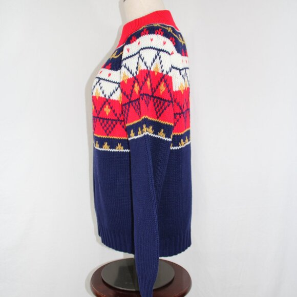 True Vintage 70s JC Penney Knit Pattern Sweater Red Navy Size Small Ski Winter - Picture 5 of 9